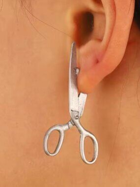 Scissors Drop Earrings Silver Tone Novelty Hairdresser Stylist Barber Statement